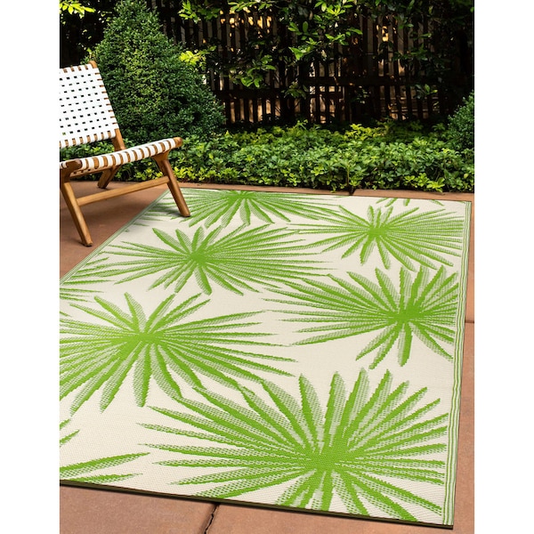 World Rug Gallery Floral Tropical Reversible Recycled Plastic 3' X 5' Green Outdoor Rug 6075GREEN3X5 - main